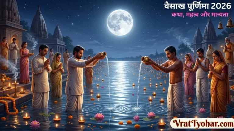 वैसाख पूर्णिमा 2026 चन्द्र को अर्घ देते हुए