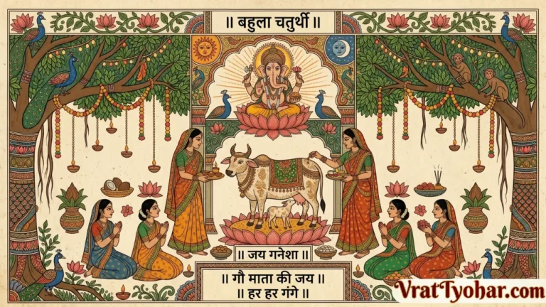 गौ माता की आराधना करते श्रद्धालु बहुला चतुर्थी धार्मिक अनुष्ठान