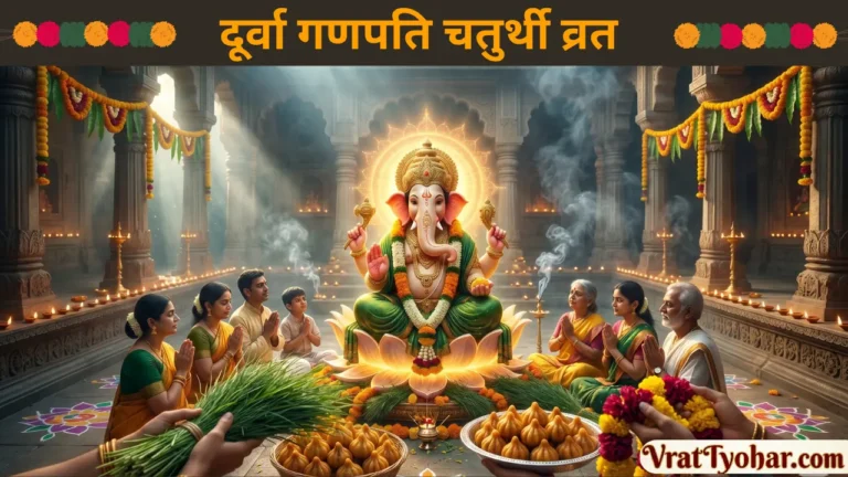 भगवान गणेश को दूर्वा अर्पित करते भक्त
