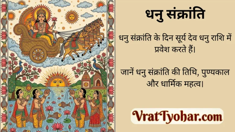 धनु संक्रांति पर भगवान सूर्यदेव सात घोड़ों के रथ पर विराजमान, श्रद्धालु सूर्य को अर्घ्य देते हुए, पवित्र नदी में स्नान, दीपदान