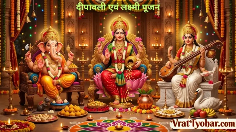 दीपावली पर लक्ष्मी-गणेश और माता सरस्वती पूजा का भव्य दृश्य