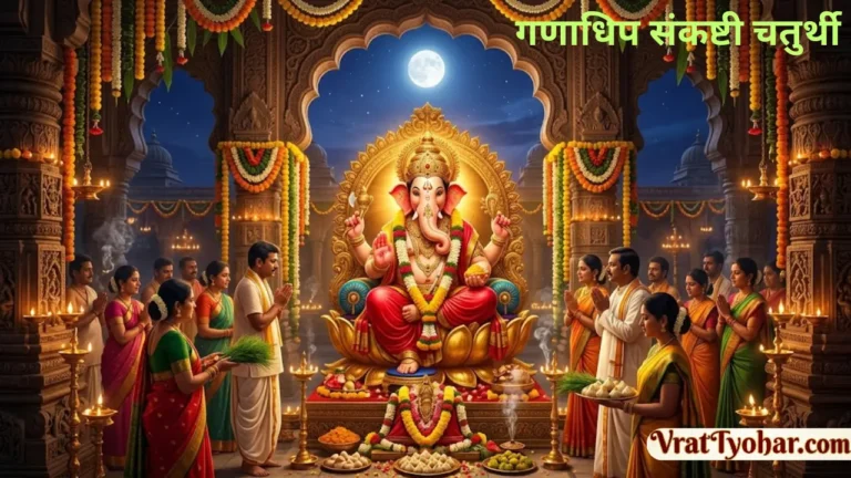 गणाधिप संकष्टी चतुर्थी पर भगवान श्री गणेश, चंद्र दर्शन, मोदक, दूर्वा, दीपक