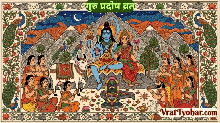 गुरु प्रदोष व्रत पर भगवान शिव और माता पार्वती की पूजा करते श्रद्धालु