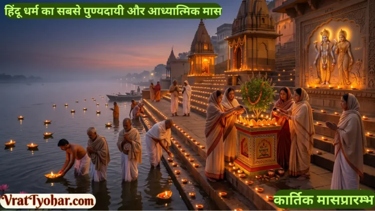 कार्तिक मास में तुलसी पूजन और दीपदान करते श्रद्धालु