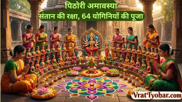 पिठोरी अमावस्या व्रत करती हुई महिलाएं, चौंसठ योगिनी पूजा