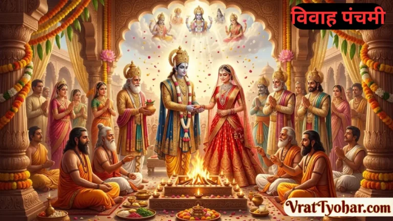 विवाह पंचमी पर भगवान श्रीराम और माता सीता का दिव्य विवाह, गुरु वशिष्ठ, राजा जनक, ऋषि-मुनि, पुष्प वर्षा