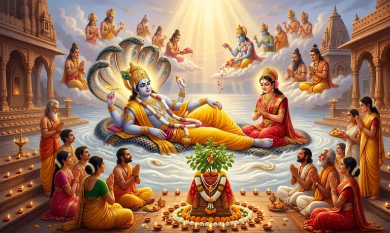 देवउठनी एकादशी पर भगवान विष्णु शेषनाग पर विराजमान, तुलसी विवाह, दीपदान